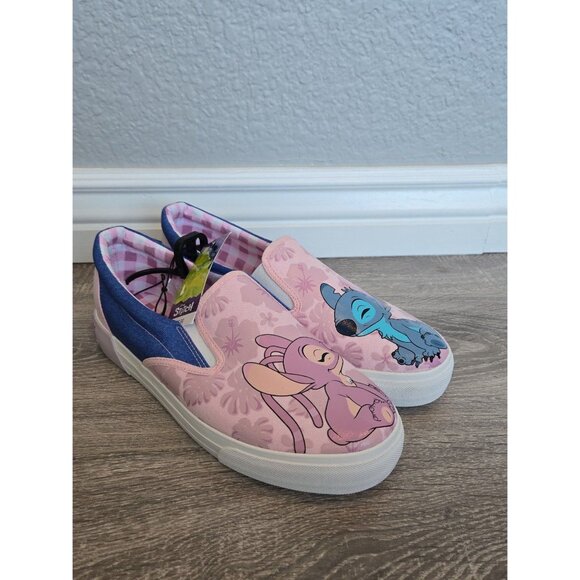 NWT Disney Stitch &Angel canvas slide in‎ womans sz 11  pink multi - Picture 1 of 5